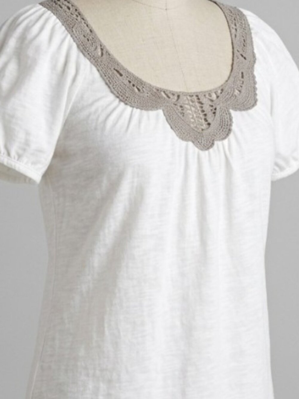 Fei for Anthropologie Cream Top with Lace Neckline, Size Medium